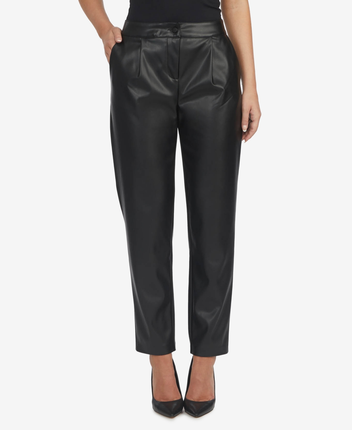 Women's Faux Leather Pull On Pants - Black