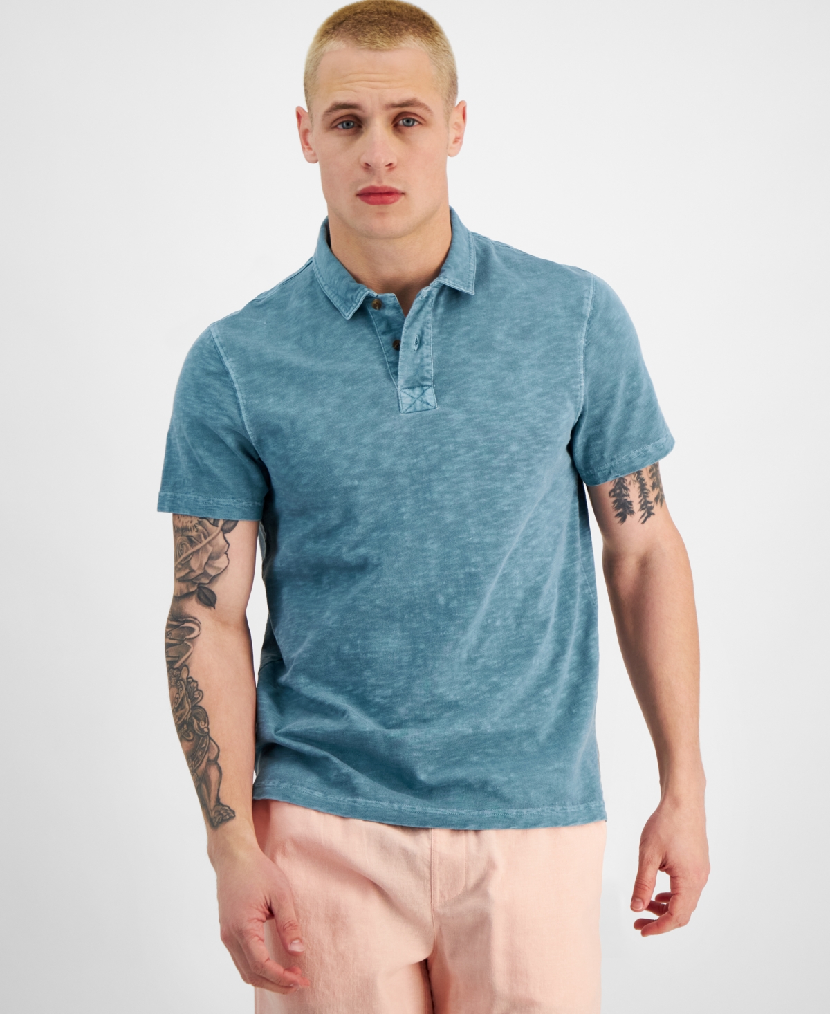 Sun + Stone Men's Regular-fit Textured Polo Shirt, Created For Macy's In Aquatic