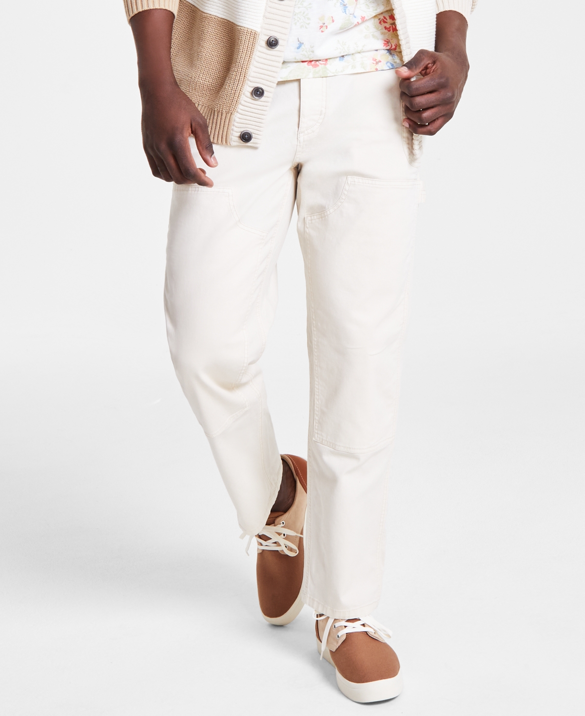 Men's Workwear Straight-Fit Garment-Dyed Tapered Carpenter Pants, Created for Macy's - Natural