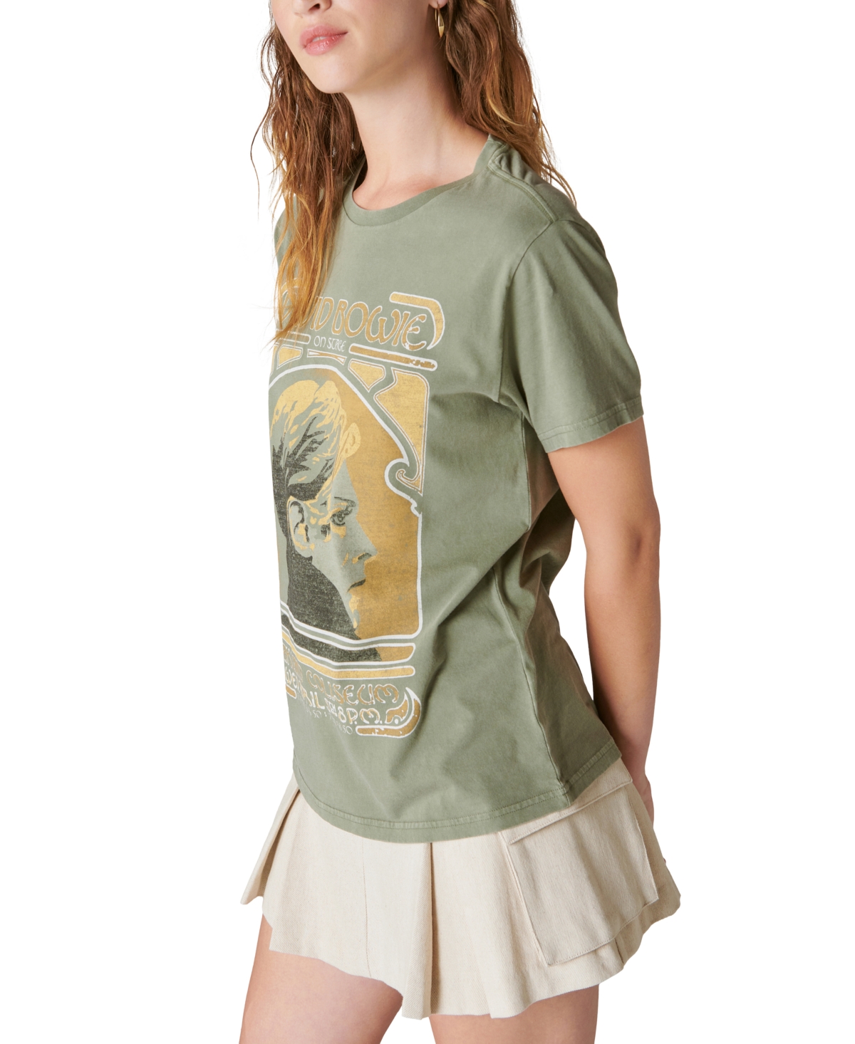 Shop Lucky Brand Women's Bowie Concert Graphic-print T-shirt In Oil Green