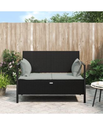 2-Seater Patio Bench with Cushions Black Poly Rattan