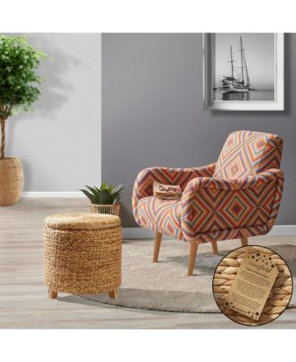 Handwoven Footstool 17" Round Storage Ottoman with Lid