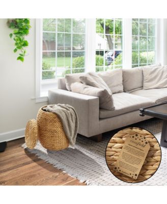 Round Storage Basket with Lid, Natural - Handwoven Water Hyacinth Hamper Organizer for Laundry, Blankets, Plants