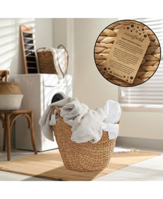 Large Laundry Boat Basket with Handles - Espresso, Woven Water Hyacinth Storage Tote for Blankets, Bathroom, Bedroom, Living Room