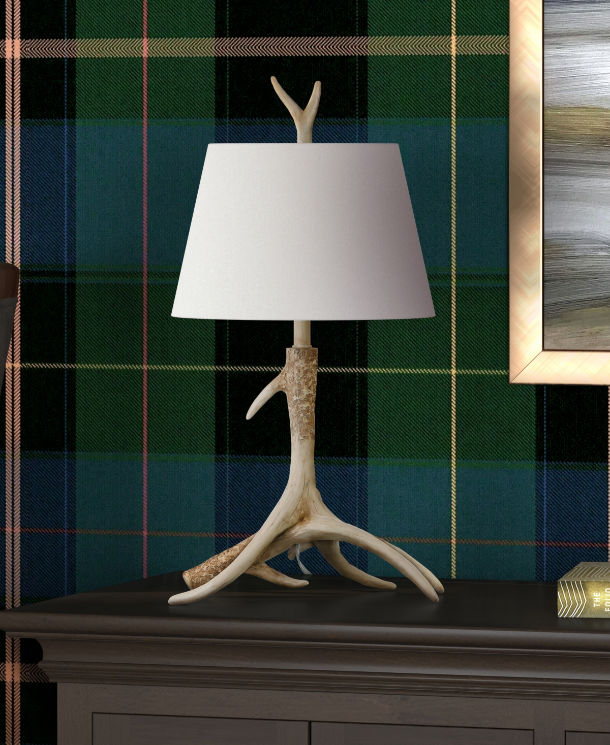 Shop Hudson & Canal Ellsworth 27" Rustic Lodge Resin Antler Lamp With Linen Shade In Antique Faux Antler