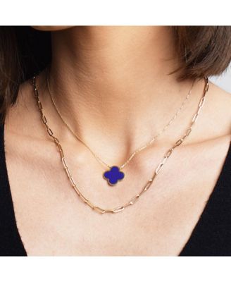 Extra Large Lapis Single Clover Necklace 14K Gold