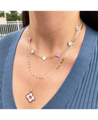 Small Pink Mixed Clover Necklace 14K Gold