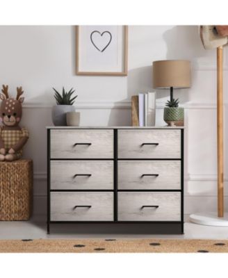 6 Drawers Dresser- Storage Unit with Steel Frame, Wood Top, Fabric Bins - for Bedroom, Closet, Office and more