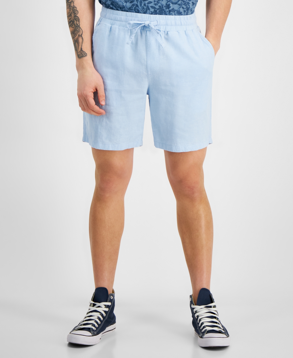 Men's Charlie Linen Pull-On Shorts, Created for Macy's - Skysail Blue