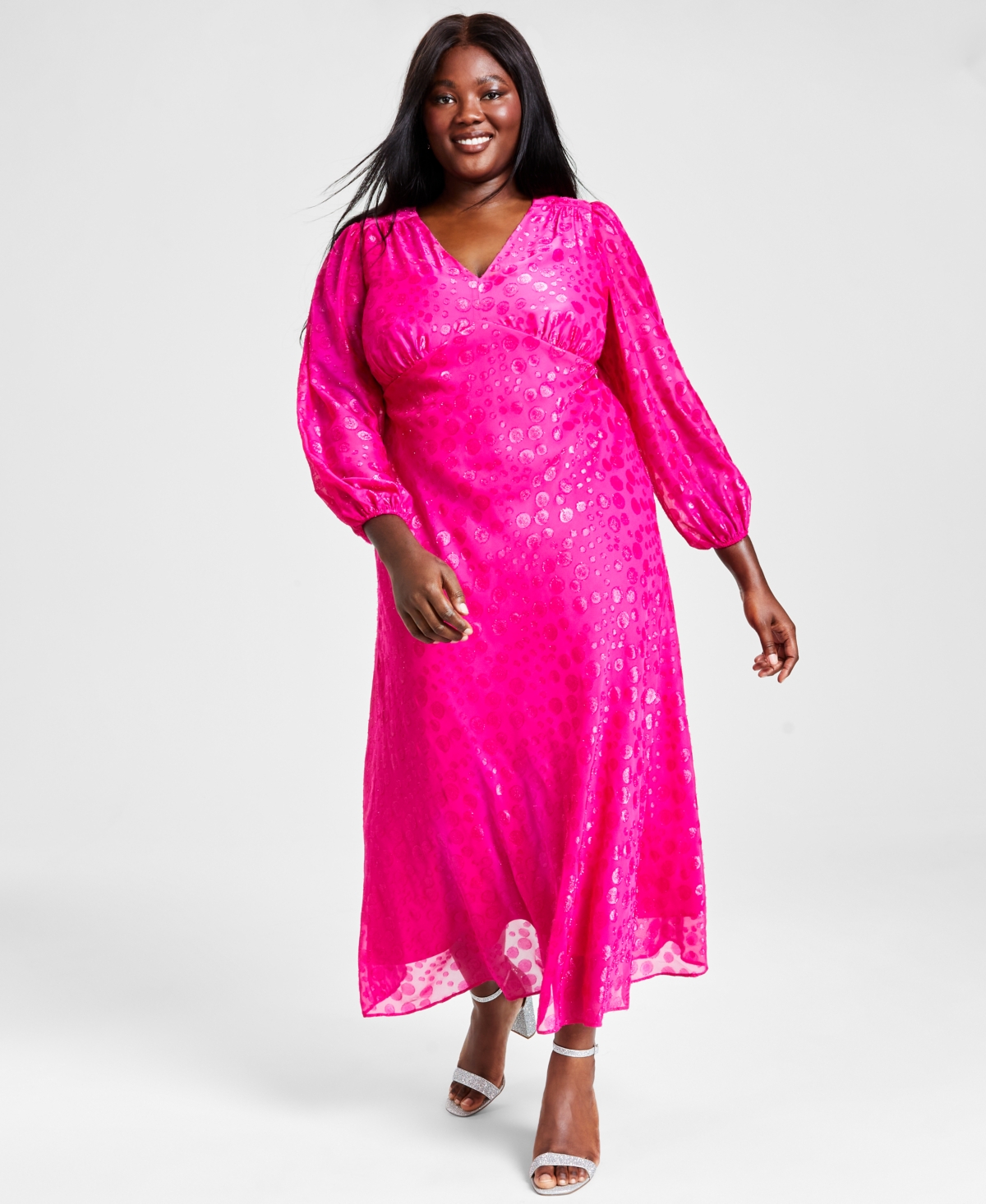Plus Size Clip-Dot A-Line Maxi Dress - Pinkolious