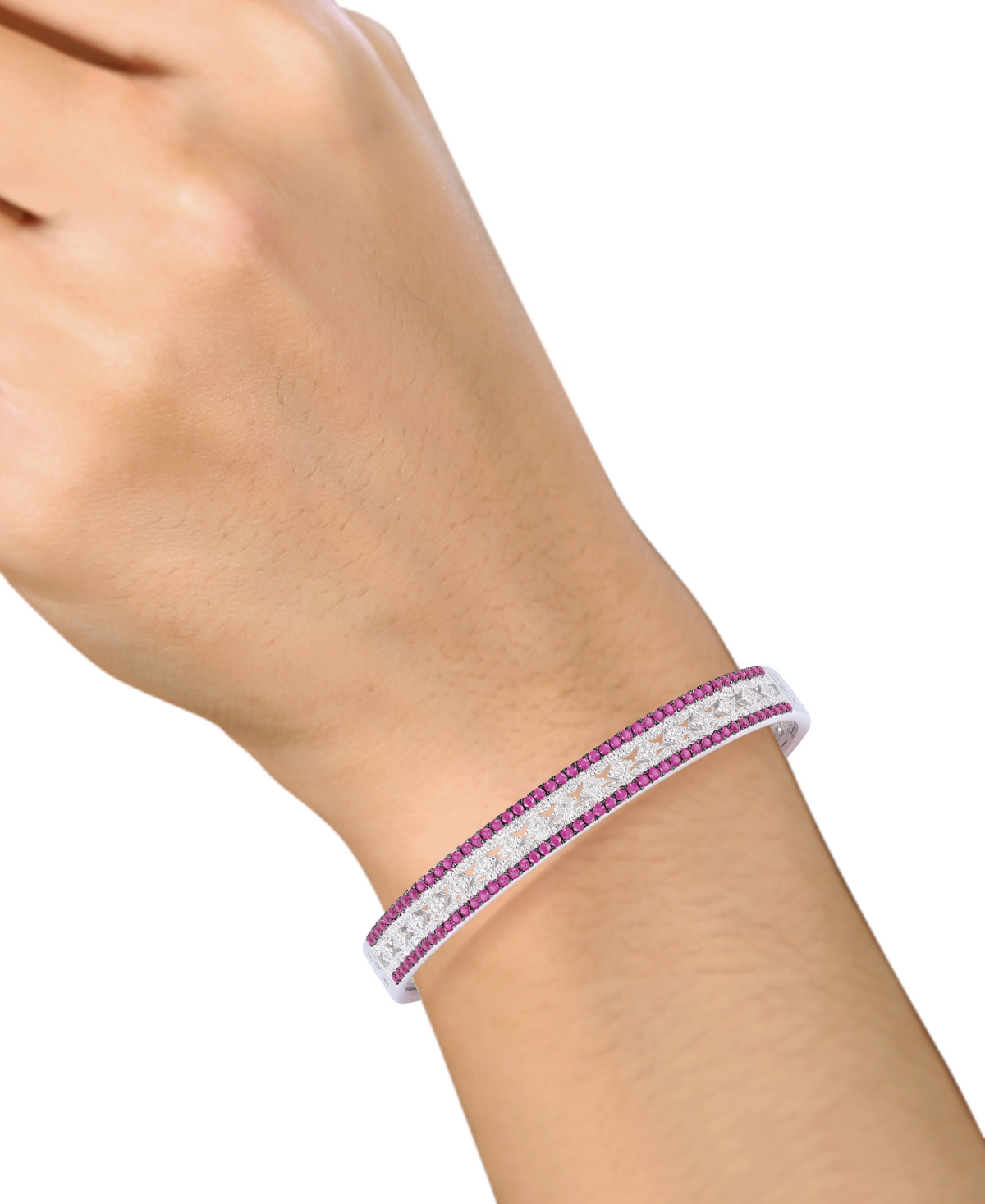 Sapphire (1-3/4 ct. t.w.) & Diamond (1/10 ct. t.w.) Bangle Bracelet in Sterling Silver (Also Available & Emerald) - Ruby