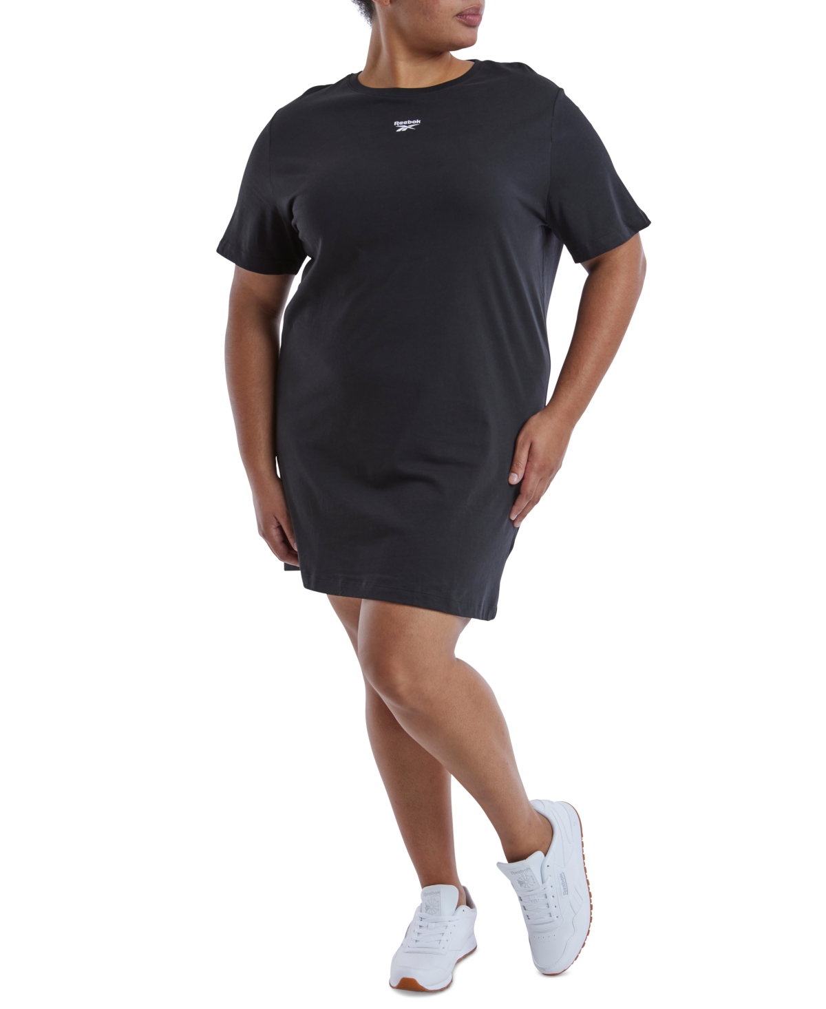 Shop Reebok Plus Size Cotton Short-sleeve T-shirt Dress In Black