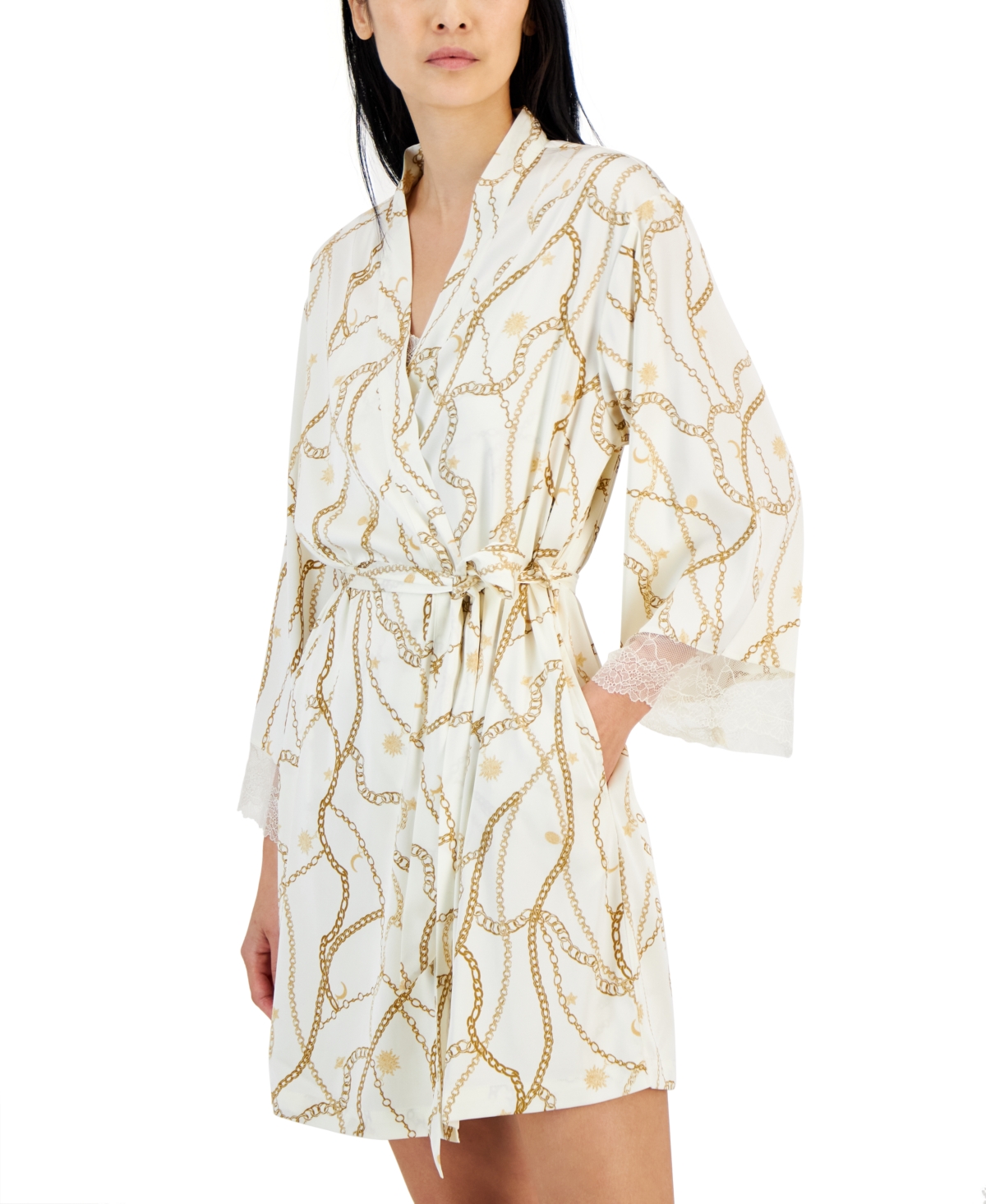 I.n.c. International Concepts Women's Lace-Trim Stretch Satin Robe, Created for Macy's