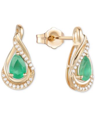 Sapphire (1-1/10 ct. t.w.) and Diamond (1/10 ct. t.w.) Stud Earrings in 14k Gold (Also Available in Emerald)