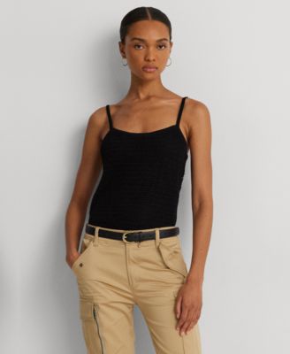 로렌 랄프로렌 Lauren Ralph Lauren Womens Linen-Blend Sweater Tank Top,Black