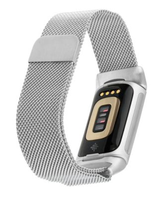 Silver-Tone Stainless Steel Mesh Band Compatible with Fitbit Charge 5 and 6