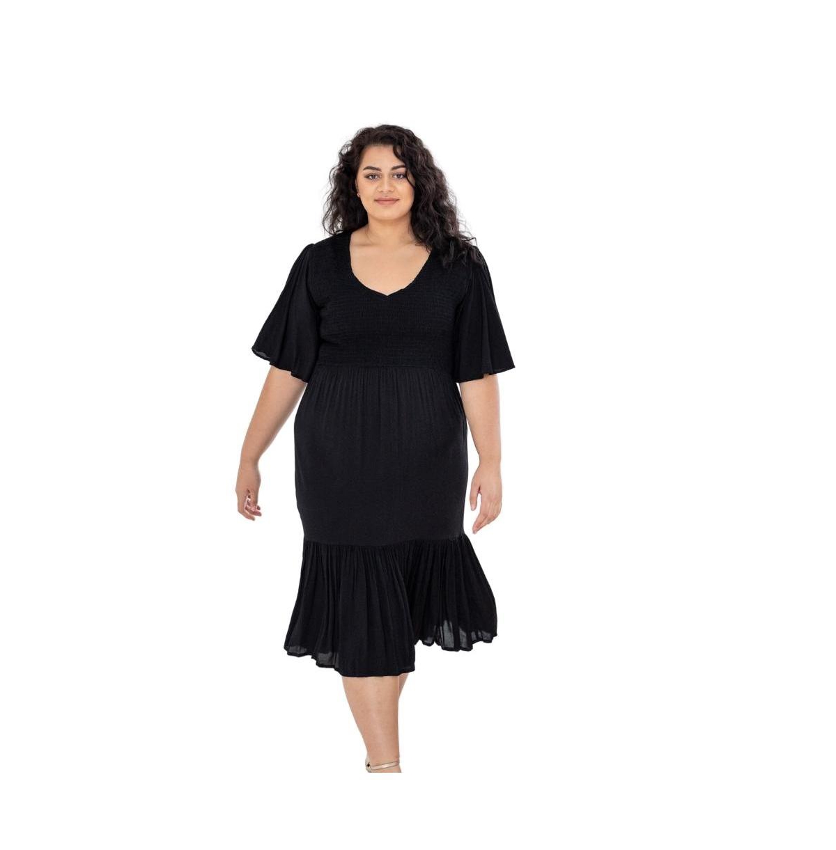 Women's Women's s Flutter Sleeve Smocked Cleo Midi Dress - Black