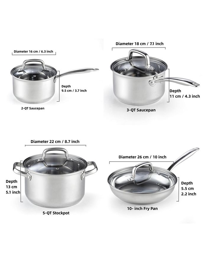 Cook N Home 8-Piece Stainless Steel Pots and Pans Cookware Set, Silver ...