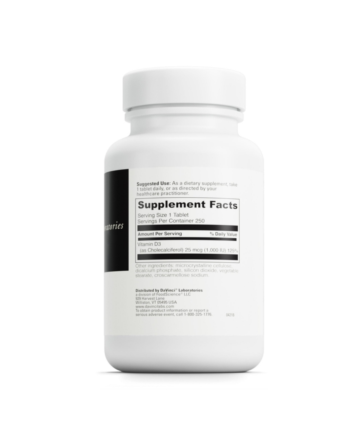 DaVinci Labs Vitamin D3 1000 Iu - Dietary Supplement to Support Healthy Teeth and Bones, Cardiovascular Function and Immune Health - With 1000 Iu per