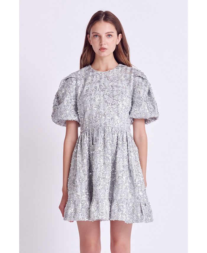 English Factory Women's Sequin Tweed Tiered Mini Dress - Macy's