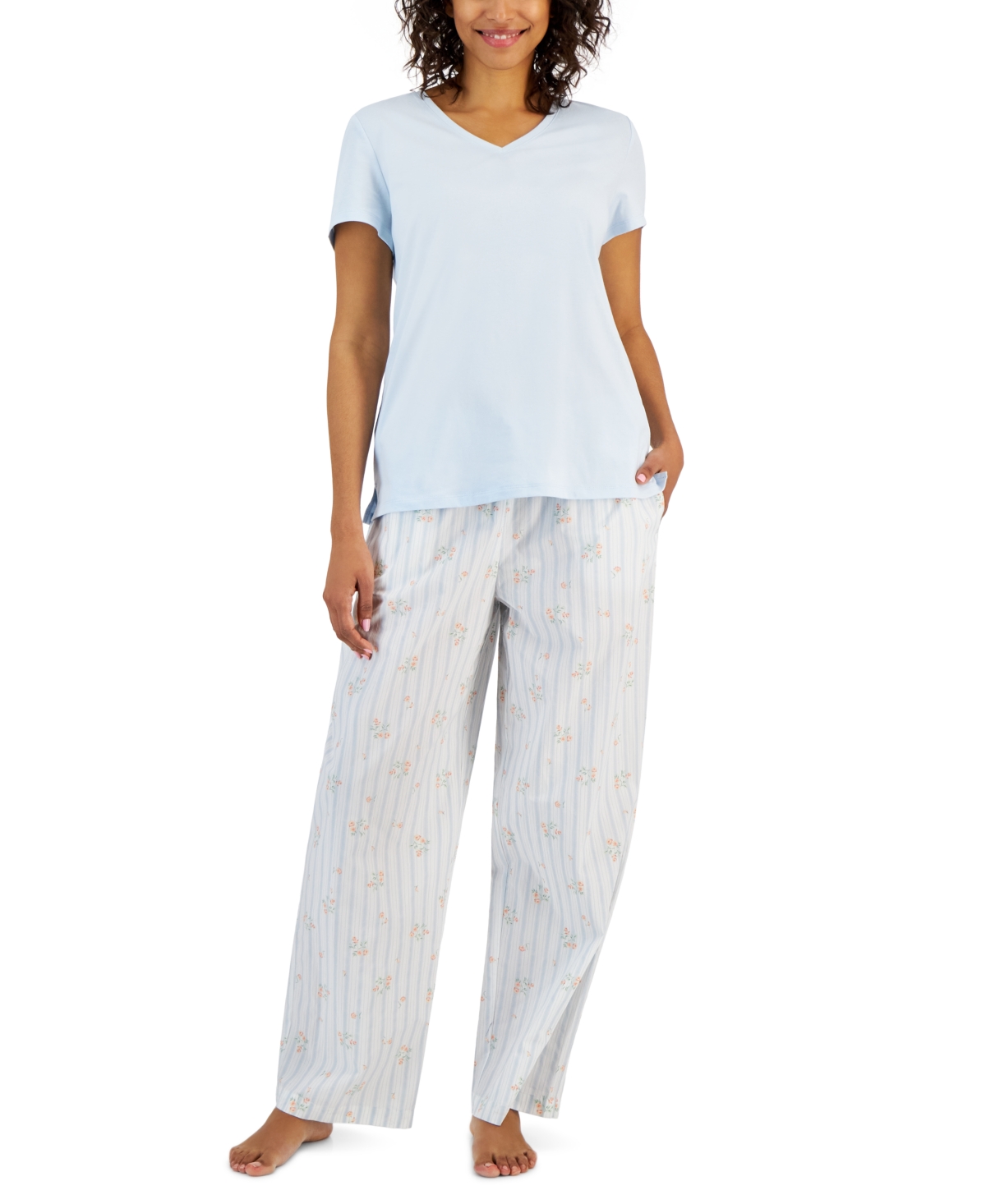 Charter Club Women's Printed Drawstring Pajama Pants, Created For Macy's In Stripe Floral