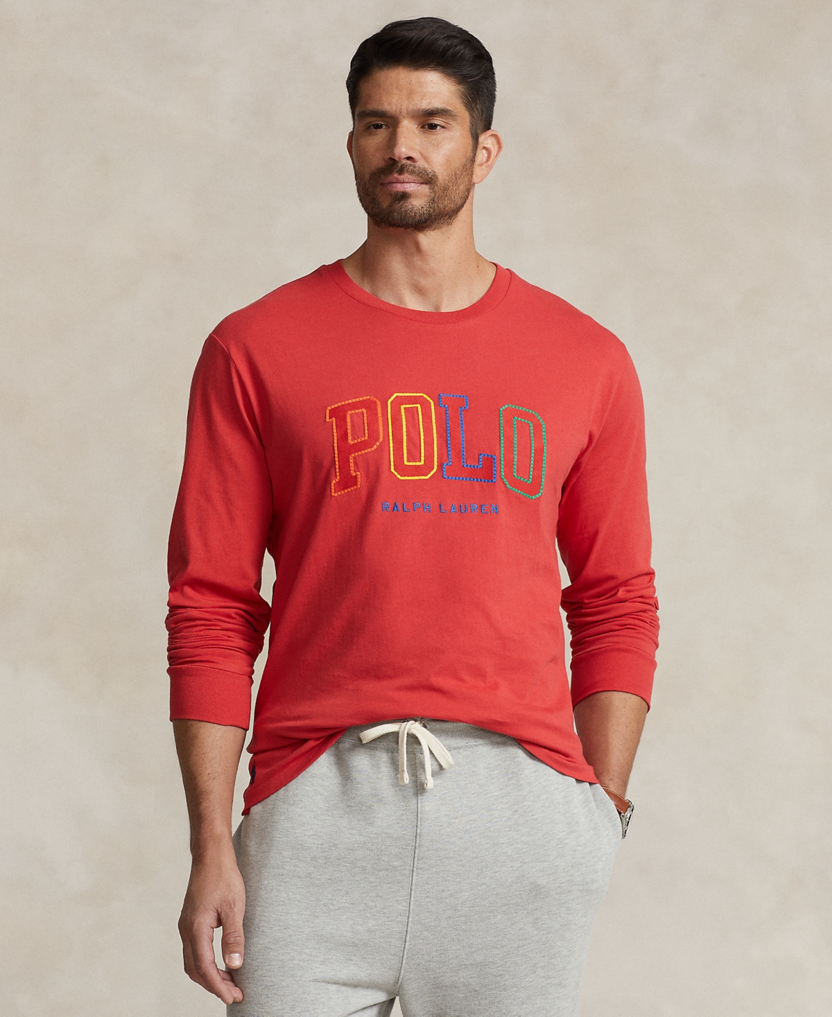 Polo Ralph Lauren Men's Big & Tall Long-sleeve Logo T-shirt In Post Red