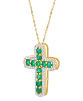 Emerald (5/8 ct. t.w.) & Diamond (1/5 ct. t.w.) Cross 18" Pendant Necklace in 14k Gold (Also in Ruby)