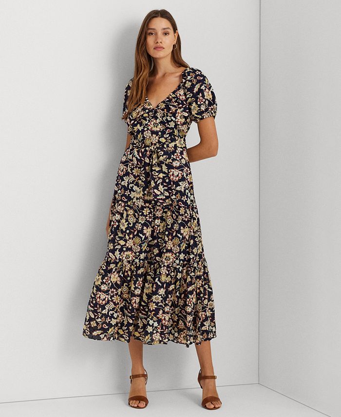 Lauren Ralph Lauren Women's Floral Cotton Voile Puff-Sleeve Dress - Macy's