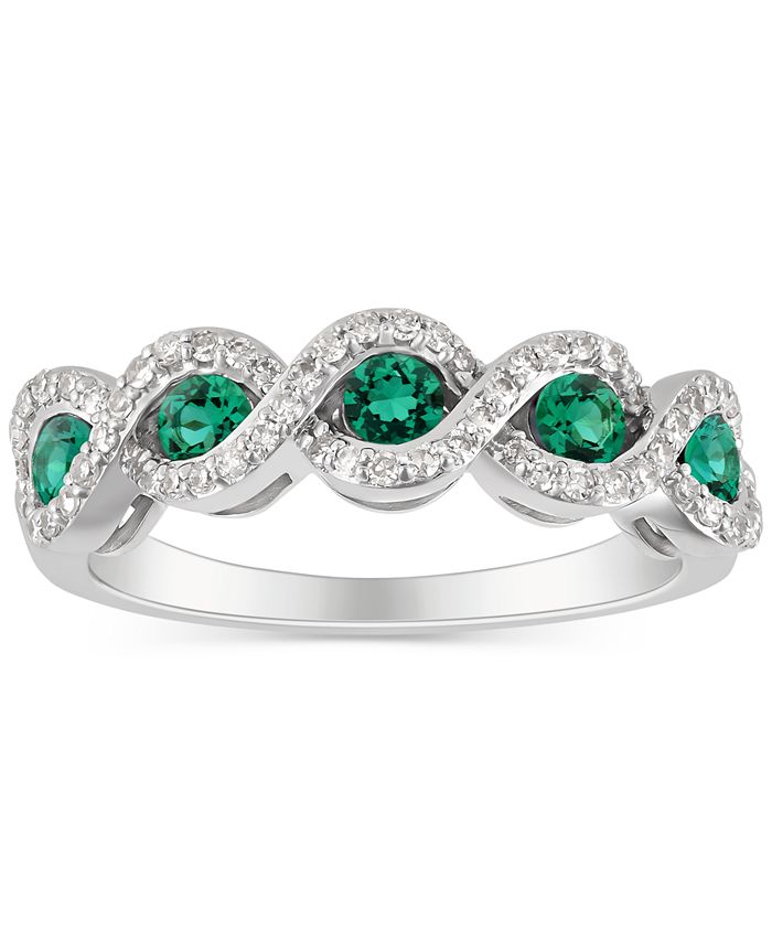 Emerald 5 8 ct. t.w. Diamond 1 4 ct. t.w. Infinity Ring in 14k White Gold Also in Ruby Sapphire