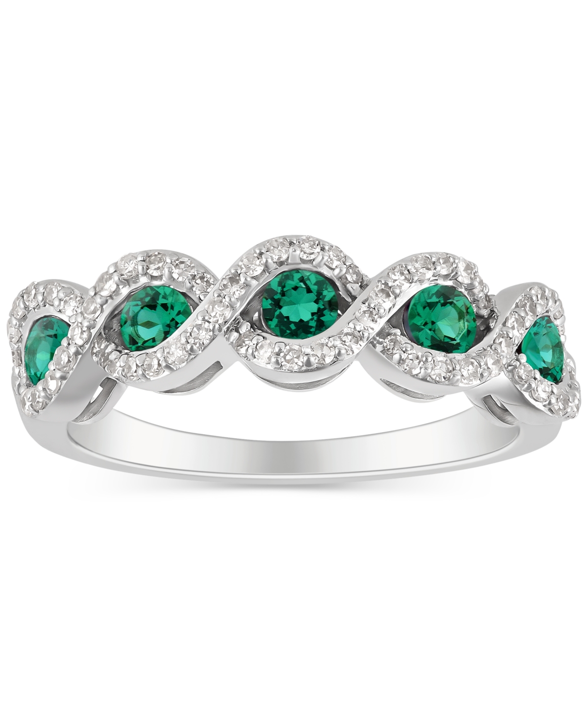 Macy's Emerald (5/8 Ct. T.w.) & Diamond (1/4 Ct. T.w.) Infinity Ring In 14k White Gold (also In Ruby & Sapp