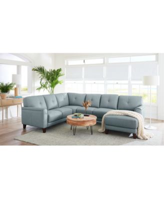 Macy's Ashlinn Pastel Leather Sectional Collection Created For Macys In Sky Blue