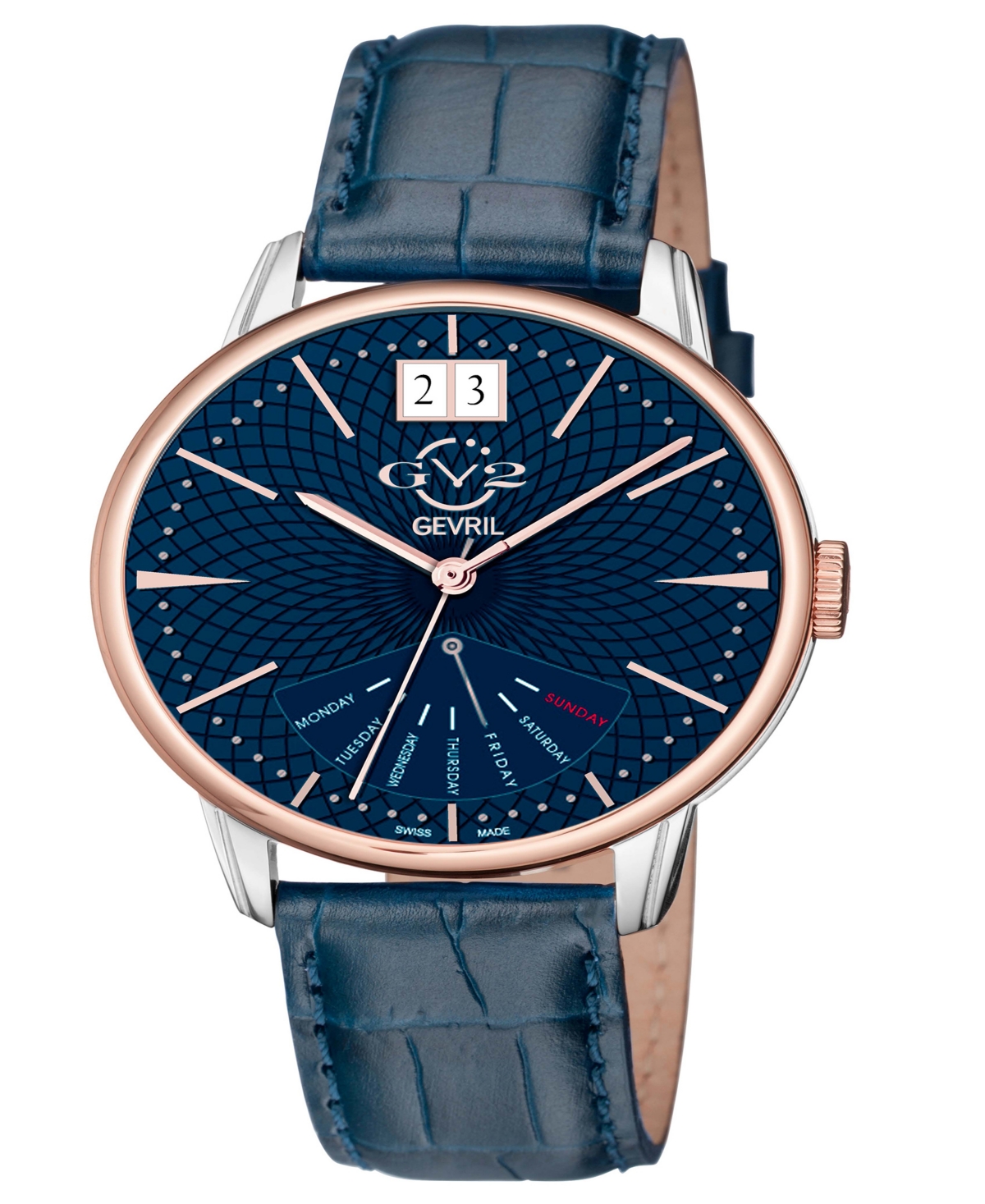 Men's Rovescio Blue Leather Watch 42mm - Blue
