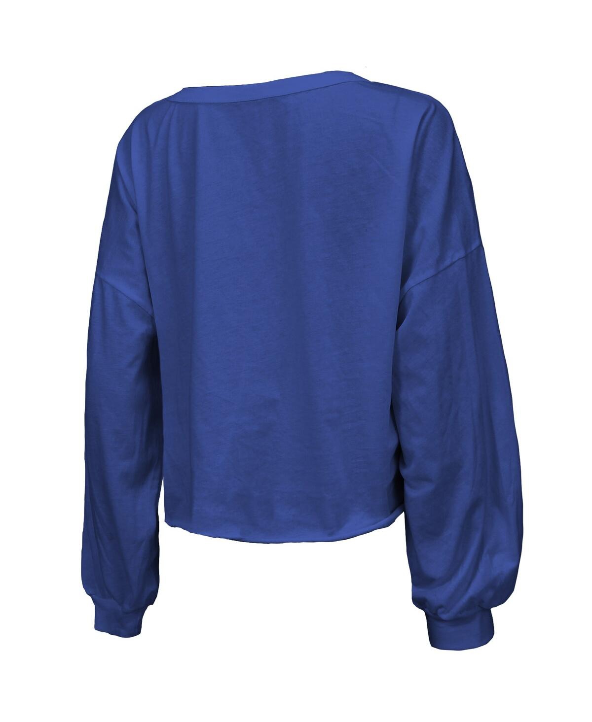 Majestic Threads Royal Texas Rangers 2023 World Series Champions Off-shoulder Script Cropped Long Sl In Royal