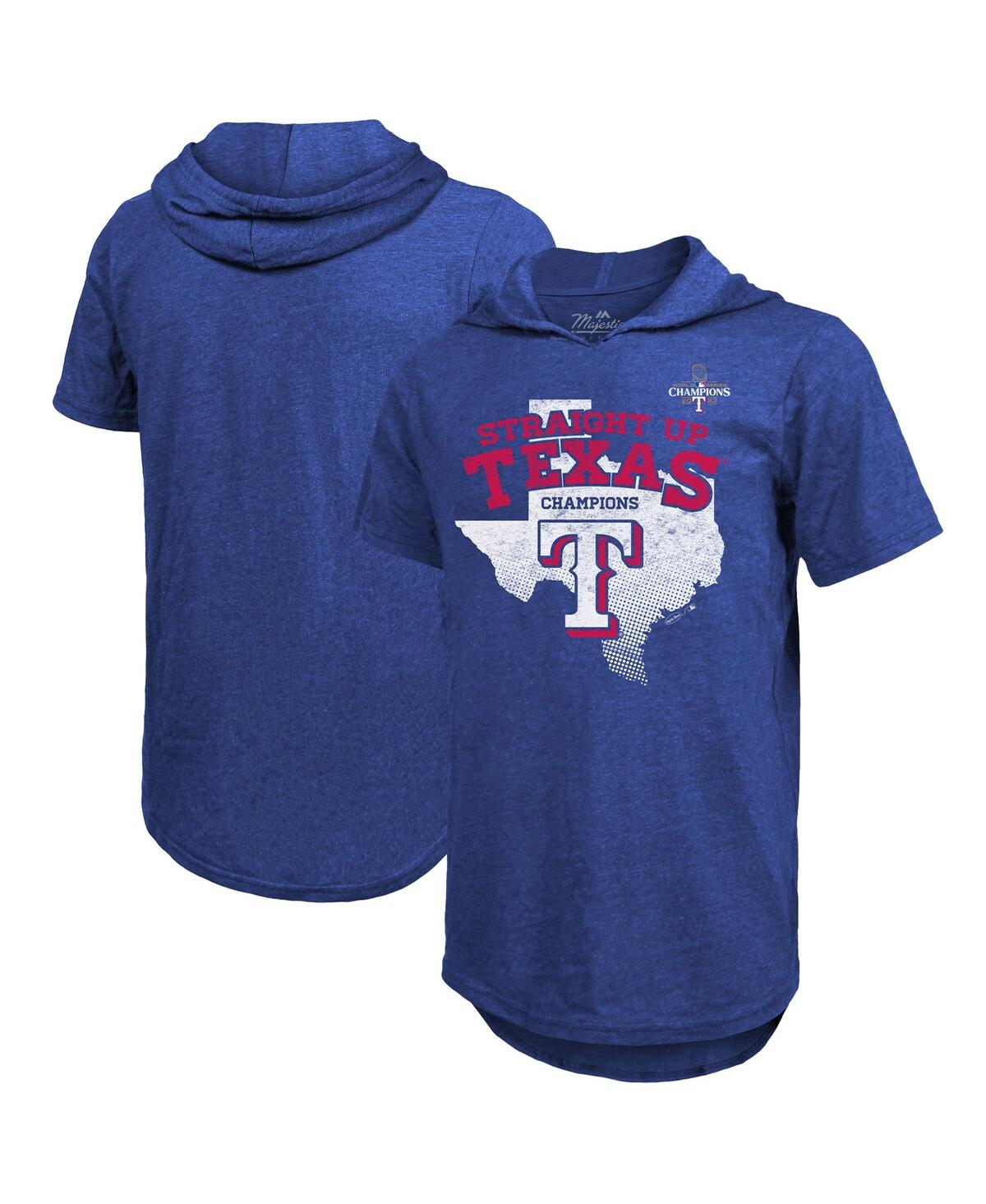 Men's Majestic Threads Royal Texas Rangers 2023 World Series Champions Tri-Blend Hoodie T-shirt - Royal
