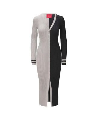 black and silver sweater dress Black Striped Turtleneck Sweater Dress