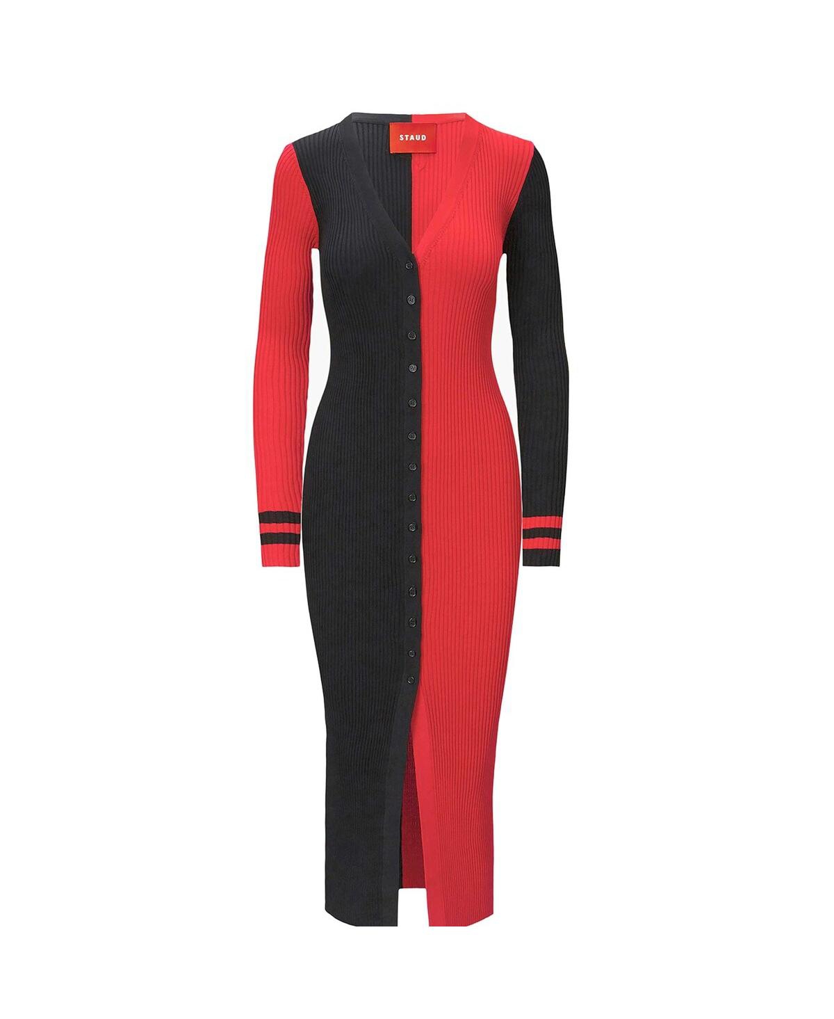 Staud Women's Red/pewter Tampa Bay Buccaneers Shoko Knit Button-up Sweater Dress In Black,red