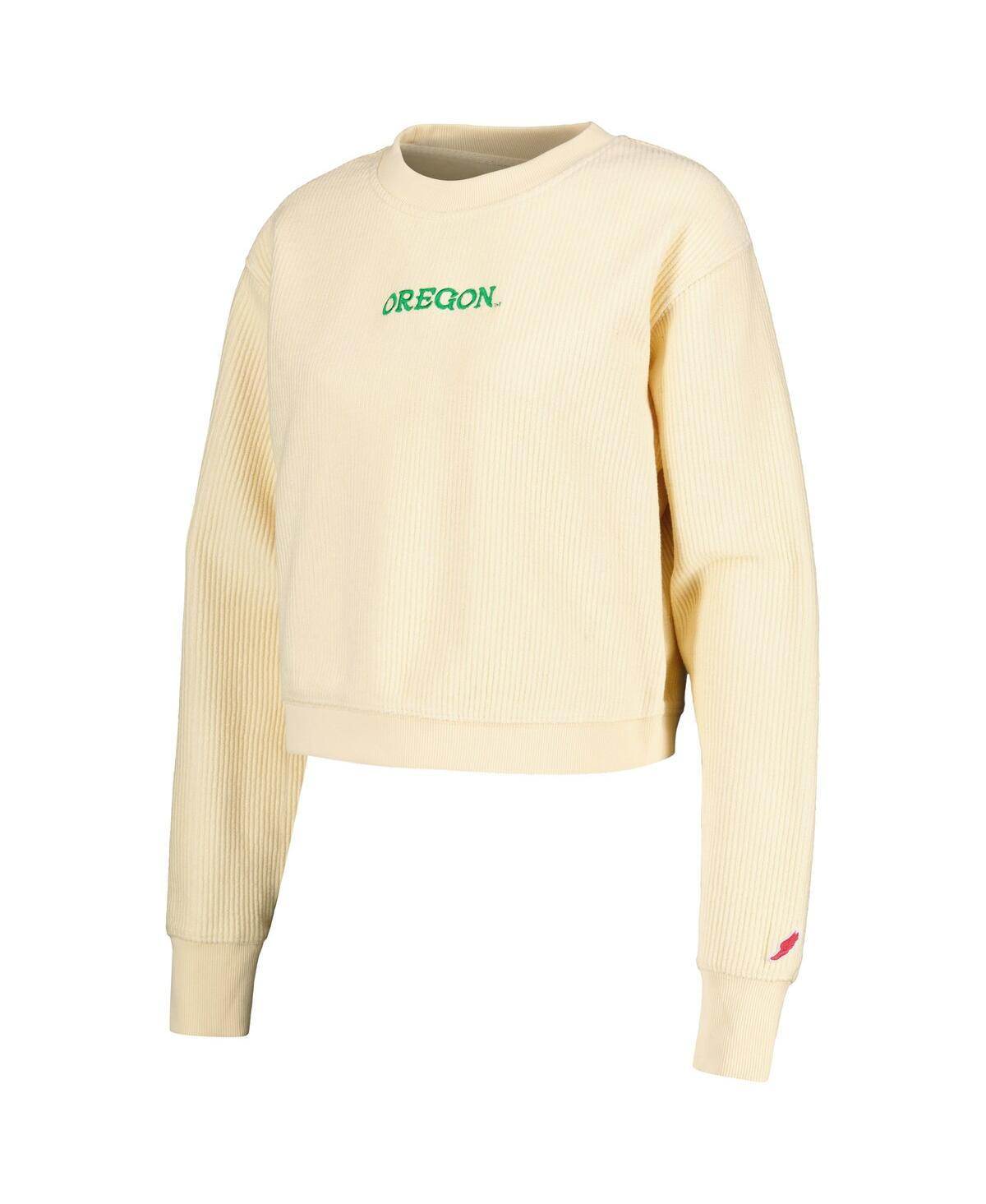 League Collegiate Wear Cream Oregon Ducks Timber Cropped Pullover Sweatshirt In Cream