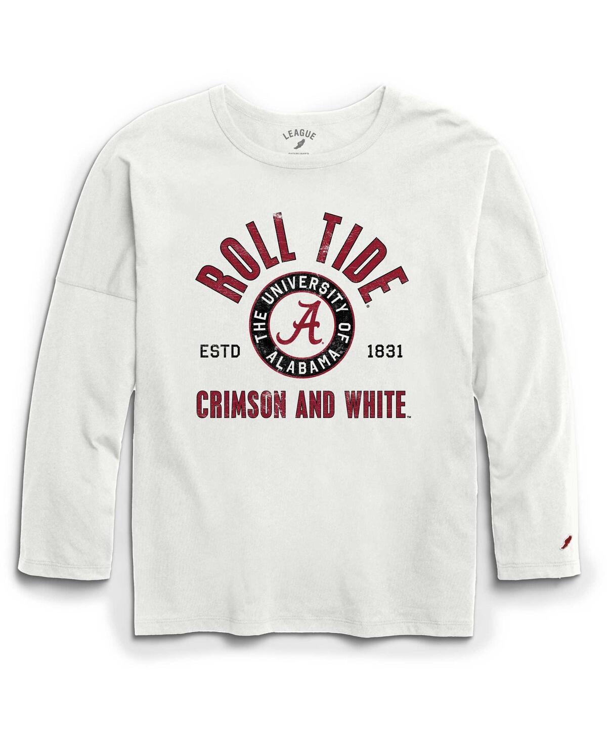 Women's League Collegiate Wear White Distressed Alabama Crimson Tide Clothesline Oversized Long Sleeve T-shirt - White