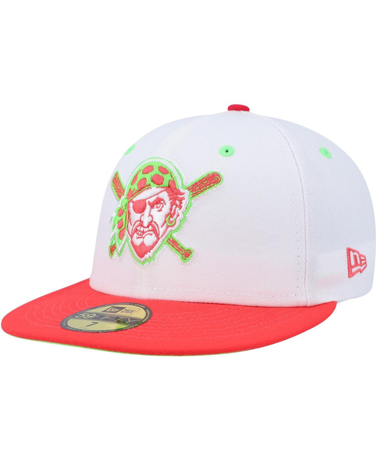 Men's New Era Coral Pittsburgh Pirates Three Rivers Stadium 30th Anniversary Strawberry Lolli 59FIFTY Fitted Hat - Coral