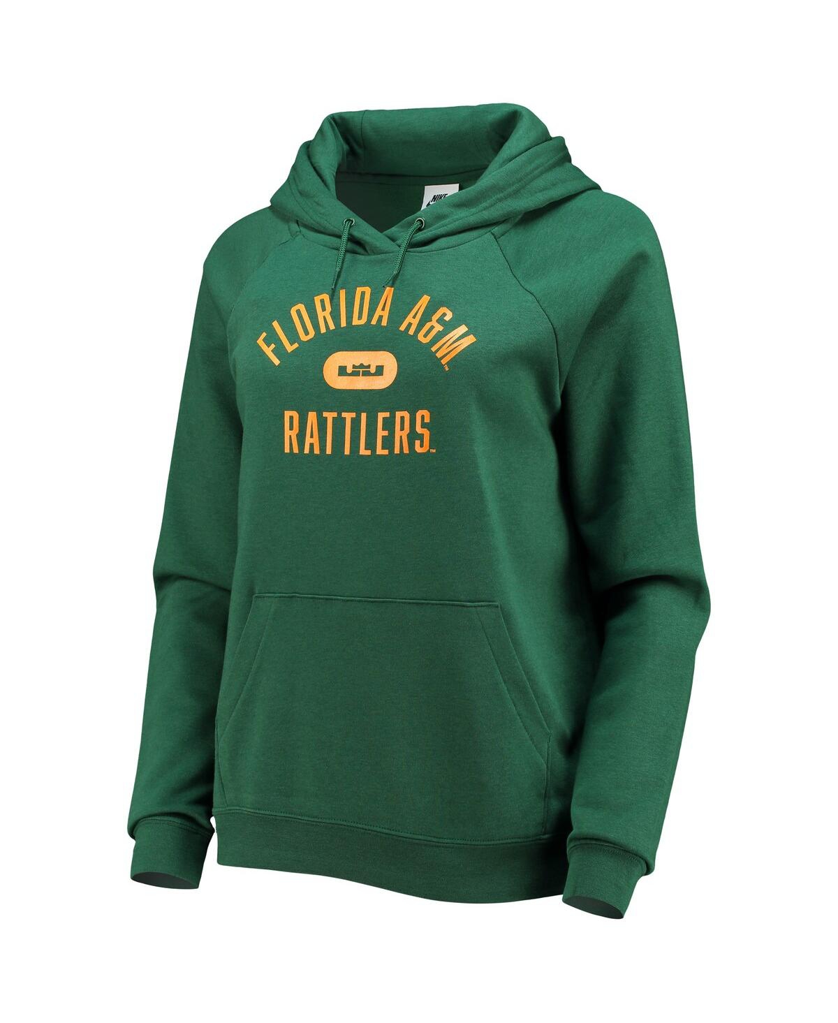NIKE WOMEN'S NIKE X LEBRON JAMES GREEN FLORIDA A&M RATTLERS PILLBOX VARSITY RAGLAN PULLOVER HOODIE