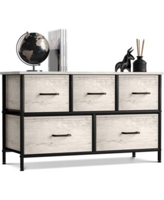 5 Drawers Dresser- Storage Unit with Steel Frame, Wood Top, Fabric Bins - for Bedroom, Closet, Office and more