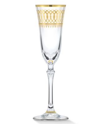 Gold-Tone Embellished Champagne Flutes with Gold-Tone Rings, Set of 4