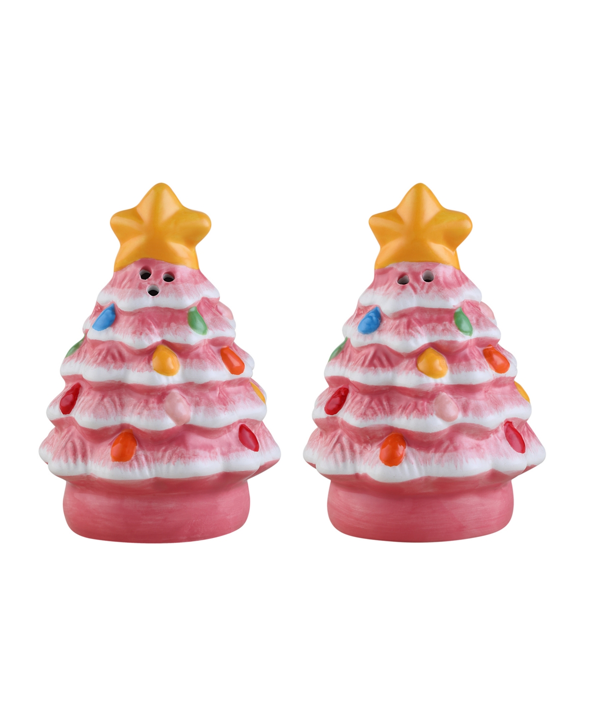 Mr. Christmas 3.75" Nostalgic Ceramic Tree Salt Pepper Shakers In Pink