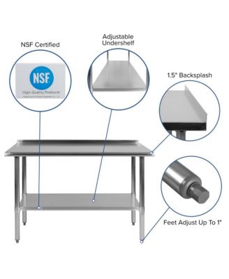 Stainless Steel 18 Gauge Prep And Work Table With Backsplash And Shelf