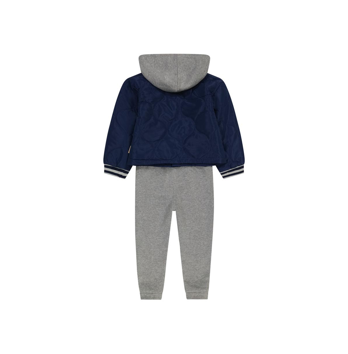 Infant Boys 3 Piece Outfit Set with Quilted Puffer Jacket with Hood, Long Sleeve Graphic Top, and Jogger Pants