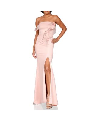 Terani Couture Strapless Long Dress With Flowers And Beadings - Macy's