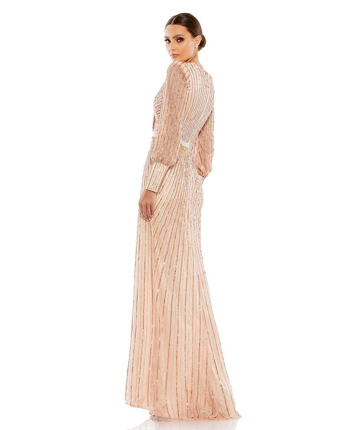 Mac Duggal Women's Sequined Wrap Over Bishop Sleeve Gown - Macy's