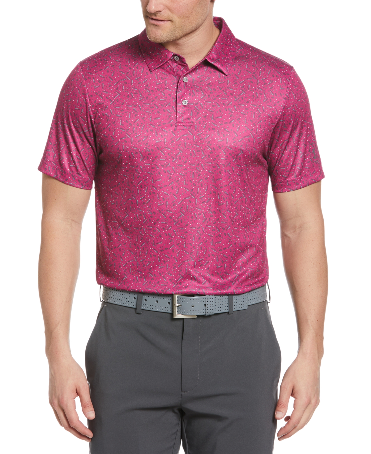 Men's Golf Bag Graphic Polo Shirt - Fuschia Red