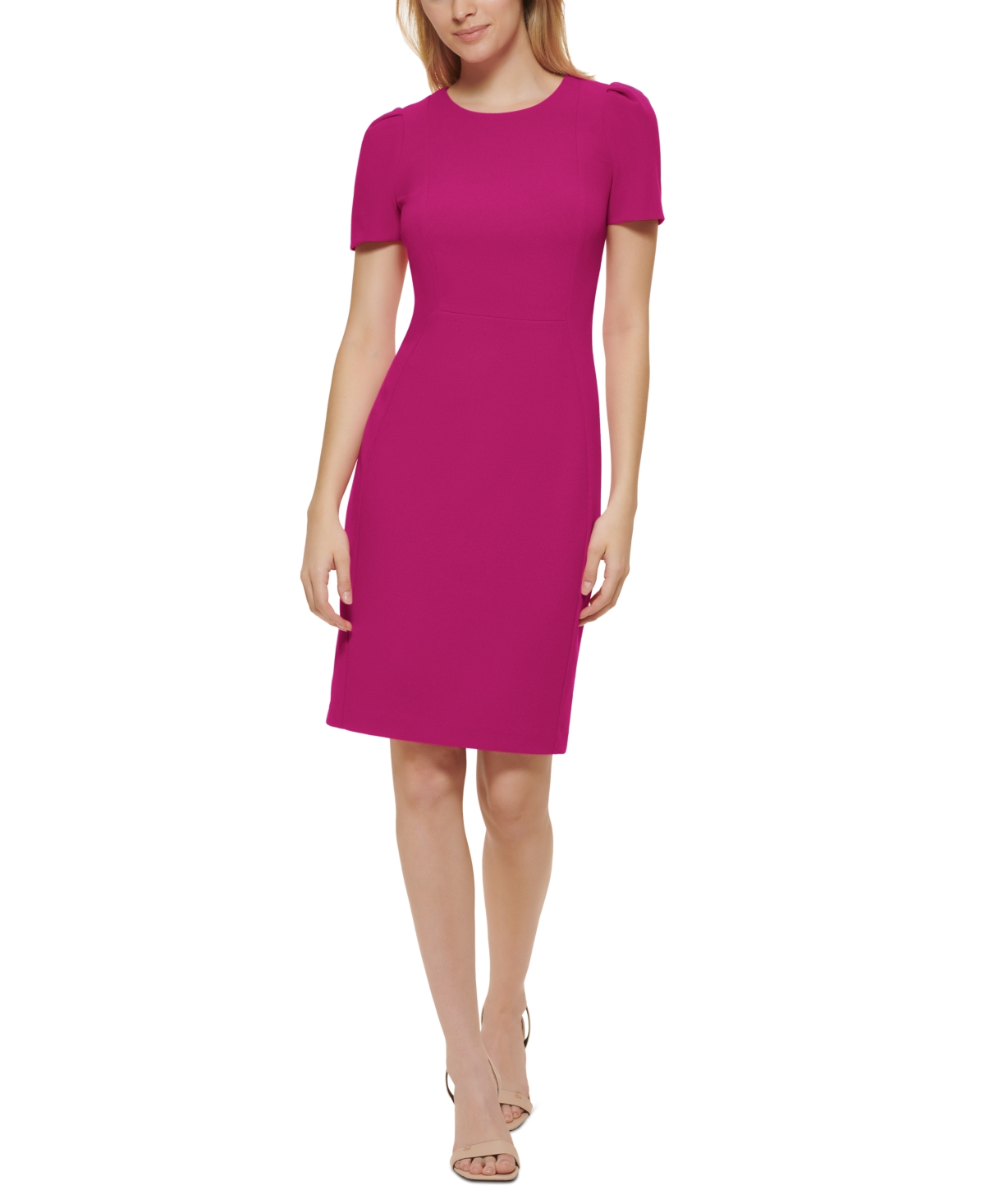 Calvin Klein Petite Puff-sleeve Sheath Dress In Boysenberry