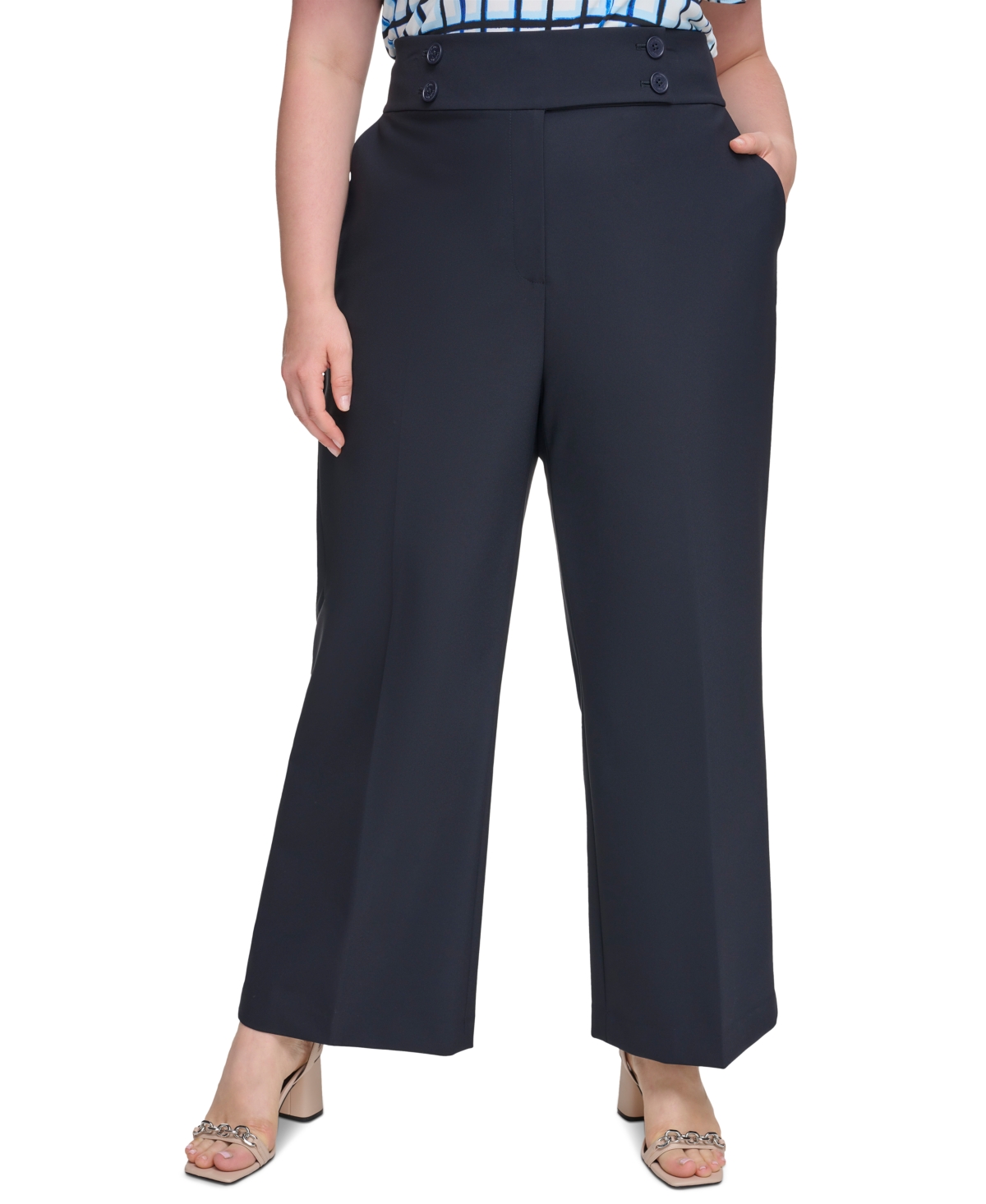 Calvin Klein Plus Size Scuba-crepe Wide-leg Pants In Navy